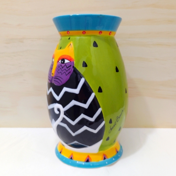 Laurel Burch Cat Flower Vase Colorful Kitty 6" Tall For Ganz NY - Picture 5 of 12